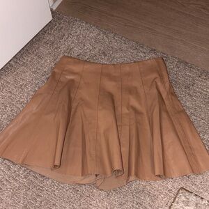 Tan Leather Pleated Skirt